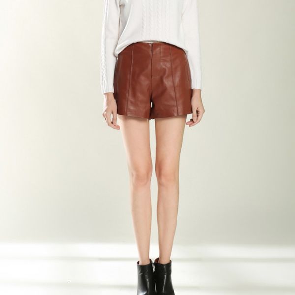 

luxury sheepskin real leather shorts women high waist wide leg flare short trousers casual slim fit high street shorts 2xl, White;black