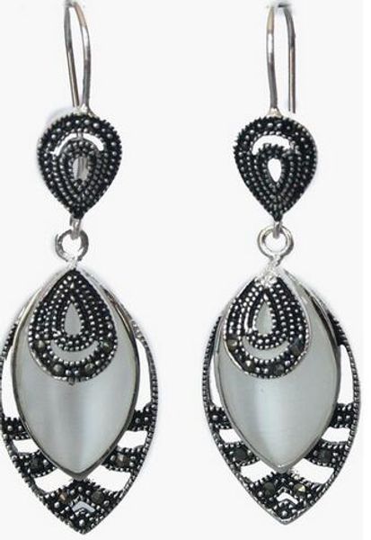 

vintage opals marcasite inlaid 925 silver hooks earrings 21/5 ", Golden