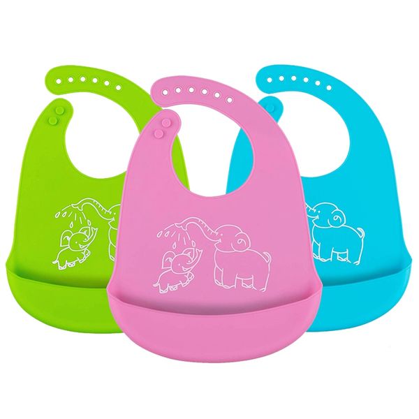 

3pcs baby bibs waterproof silicone adjustable soft feeding bibs food crumb catcher pocket for babies stuff 6m to 6 years babador