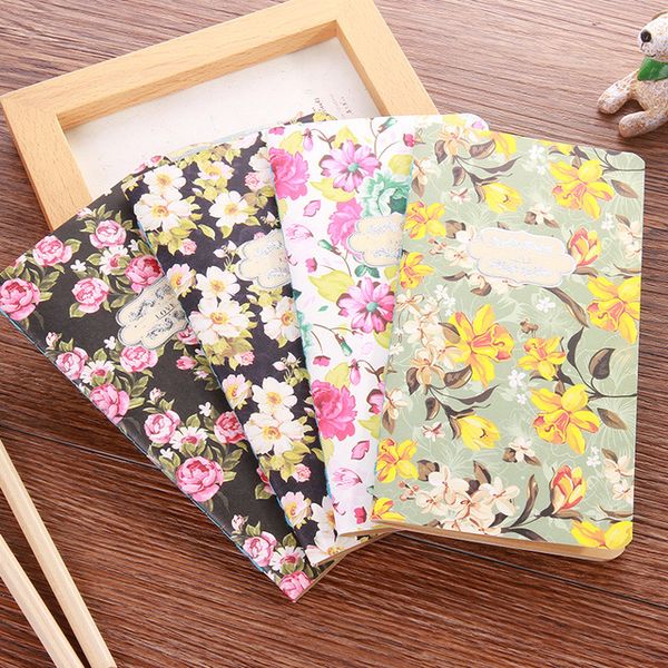 

kawaii flowers decoration notebook diary journal planner blank kraft inside pages cute notepads office school supplies, Purple;pink
