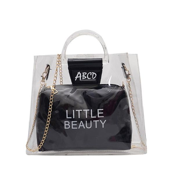 

transparent jelly crossbody bag for women letter wild chain shoulder bags lady shell handbag female pvc messenger bag fashion