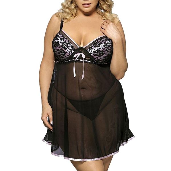 

pluse nightwear dress g-string dress lingerie homewear night gowns + sets women 2019 night sleepwear size panties lace wfwhl