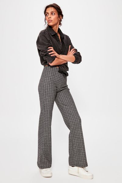 

trendyol black checkered knit pants twoaw20pl0270, Black;white