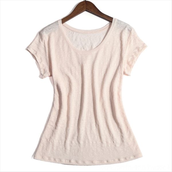 

hengran linen short-sleeved round collar boutique origin hengran linen women's t-shirt short-sleeved women's round collar t-shirt, White