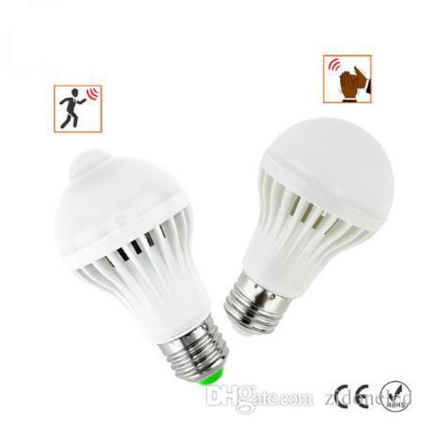 

led pir motion sensor bulb 5w/7w e27 + led bulb sound sensor 5w/7w auto smart bulb infrared body lamp light ac85-265v
