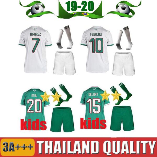 

2019 africa cup algeria 2 stars soccer jersey mahrez feghouli atal delort football shirt 19 20 algeria kids champions maillot de foot, Black