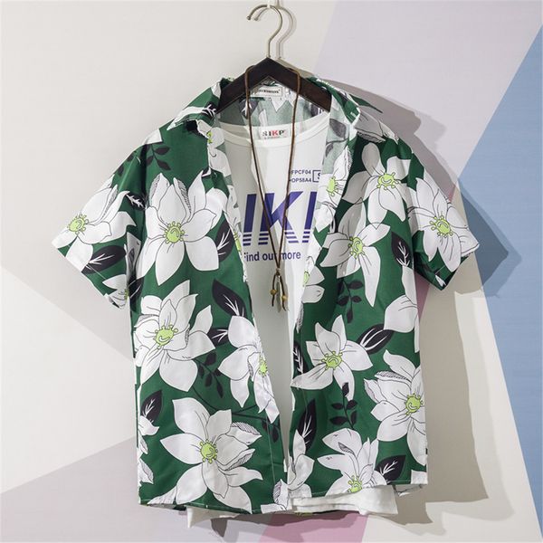 

men shirt summer style palm tree print beach hawaiian shirt men casual short sleeve hawaii camisa masculina asian size 2xl, White;black