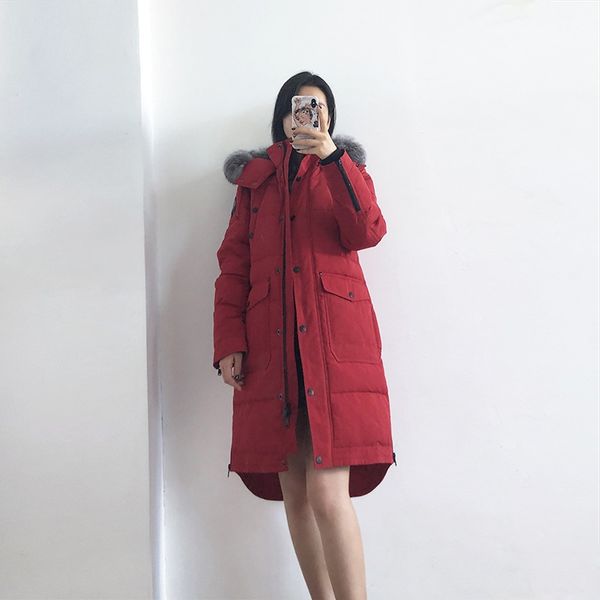 

заводские канадские ножницы над коленом длинный отрезок slim down jacket женский дамы зимняя куртка, Black