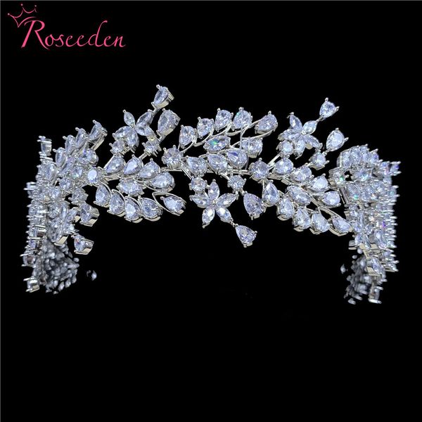 

luxury new full cz wedding headband tiara tear-ship rhinestones headdress bride wedding hair accessories re3660, Golden;white