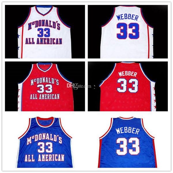 

chris webber #33 mcdonald's all american retro basketball jersey мужские сшитые на заказ трикотажные изделия с любым количеством имен, Black;red