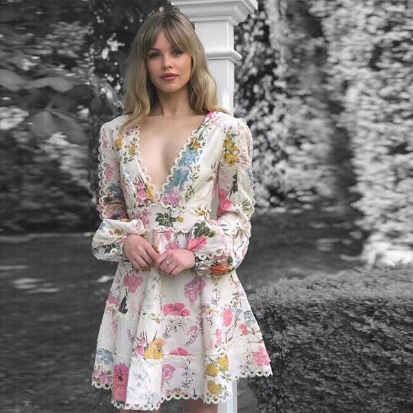 

new fashion 2019 designer runway dress women's long sleeve v-neck lace fringe floral casual dress, Black;gray