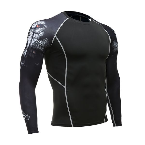 

wolf 3d gym tshirt compression running shirt men long sleeve sport gym fitness t shirt sportswear rashguard jersey, Black;red