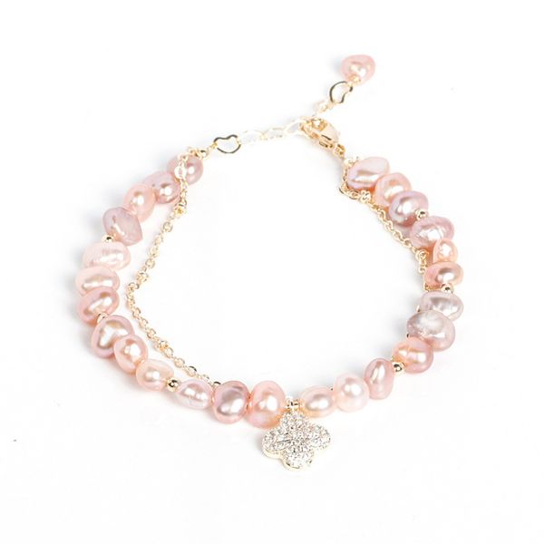 

freshwater pearl girl bracelet pink natural irregular original hand birthday gift temperament to send girlfriend, Golden;silver