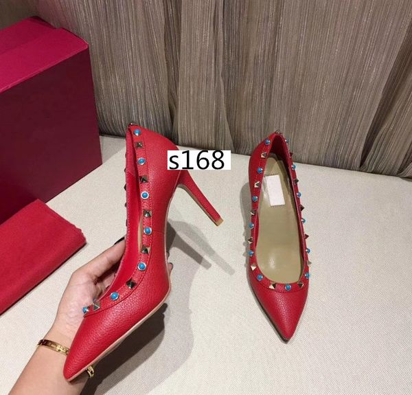 

designer pointed toe 2-strap with studs high heels rivets sandals women high heel shoes size 39, Black