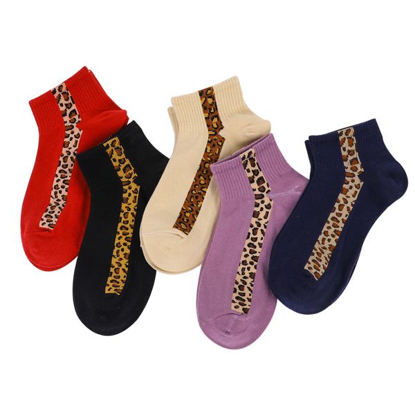 

2019 spring and summer new women socks tide socks trend short short low leopard boat sports sc120-5pairs, Black;white