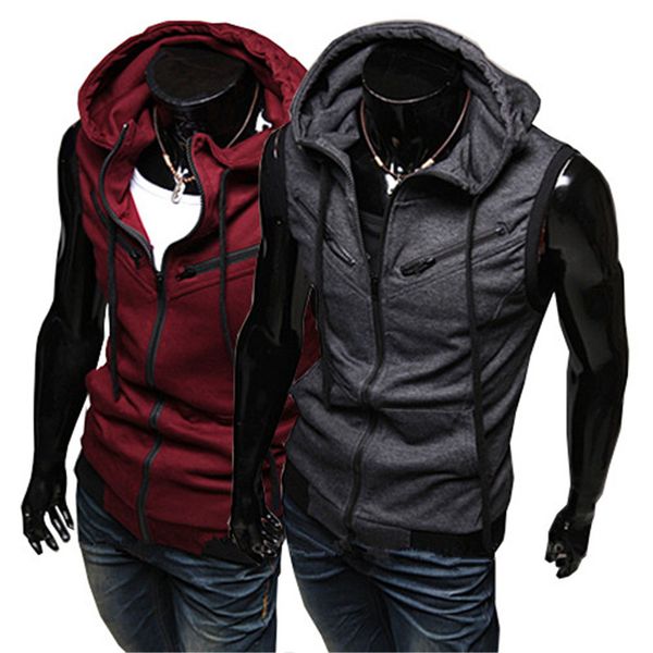 

men jacket zipper jackets sleeveless tankgray hooded vest clothing tanks mens streetwear hood outwear hombre tracksuit, Black;brown
