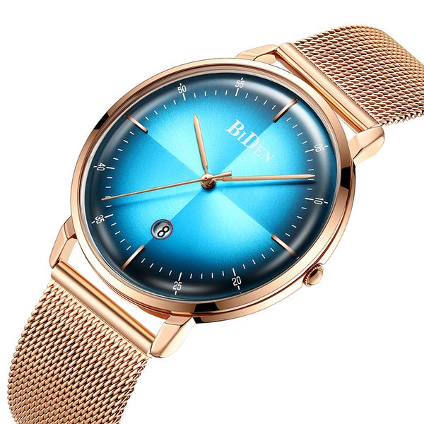 

men's watch biden mens fashion business quartz watches blue full steel waterproof wristwatch relogio masculino, Slivery;brown