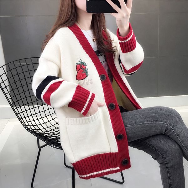 

spring clothing 2020 new style women's korean loose-fit online celebrity knitted cardigan coat autumn western sweater laziness, White