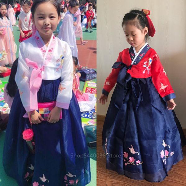 

embroidered girls hanbok dress kids korean traditional costume new year princess outfit court national clothing stage dance wear, Red