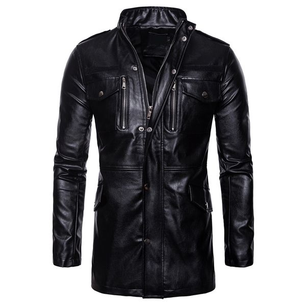

men's pu jackets coats black motorcycle biker faux leather jacket men business autumn winter clothing overcoat size xs-5x 6q2477