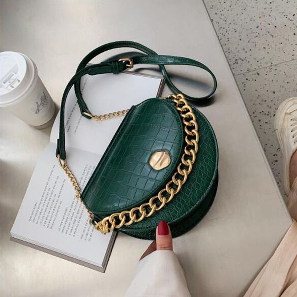 

crocodile pattern saddle bag new quality pu leather 2020 women's designer handbag chain tote shoulder messenger bag