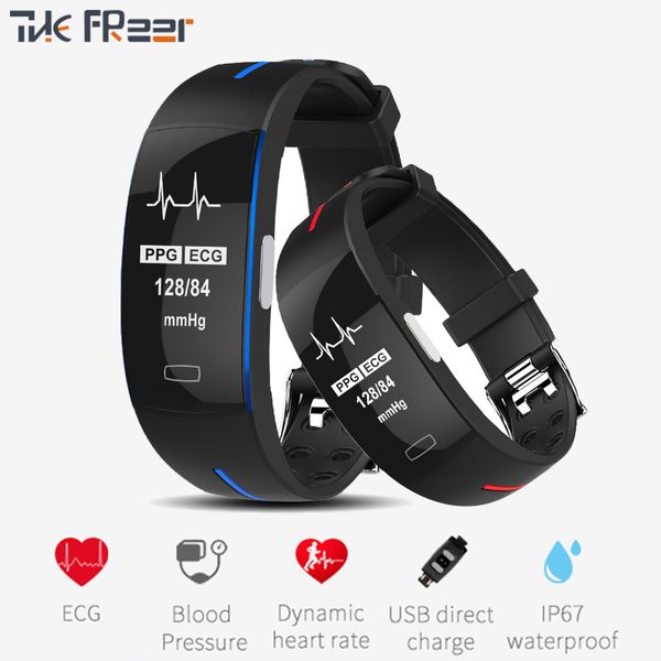 

спорт умного браслет экг + ppg артериального давление монитор сердечного ритма смарт диапазон фитнес активность tracker часы для мужчин женщ, Slivery;brown