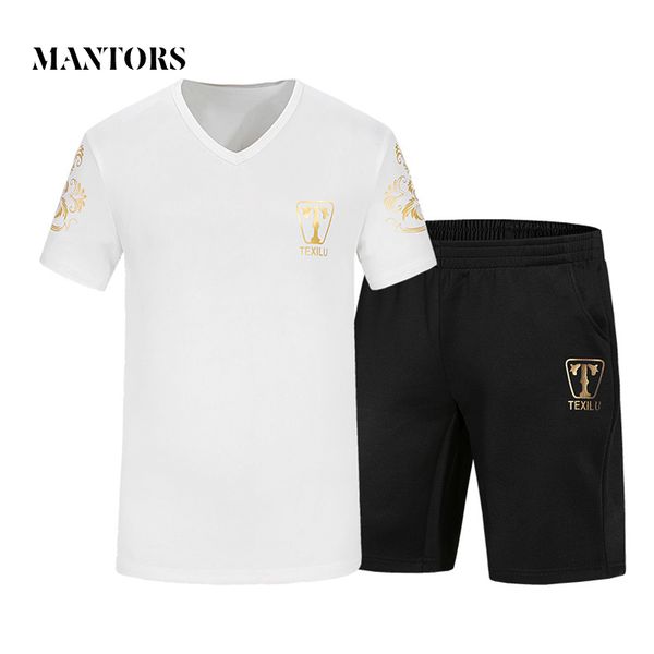 

summer casual men tracksuit 2018 new outwear slim fit printing sportswear 2pc sets male short sleeve tee shirts+shorts sweatsuit, Gray