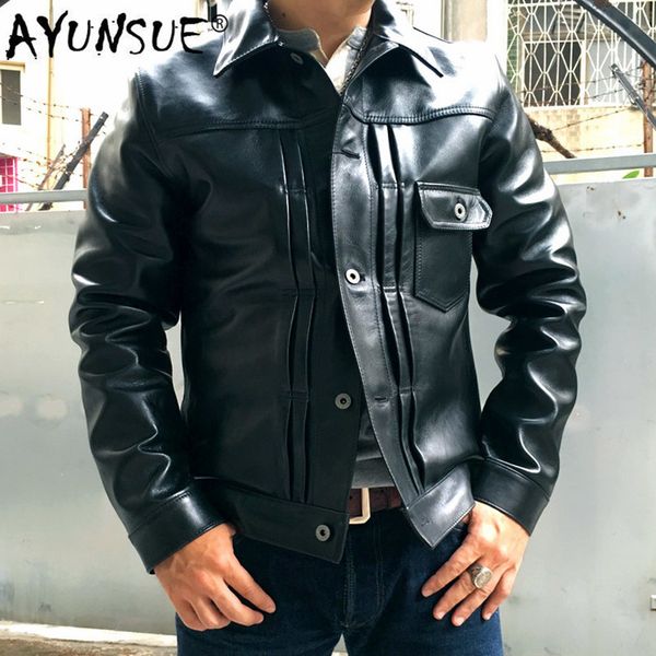 

ayunsue men's genuine leather jacket spring autumn jacket men horsehide jackets short coat blouson cuir homme yy324, Black