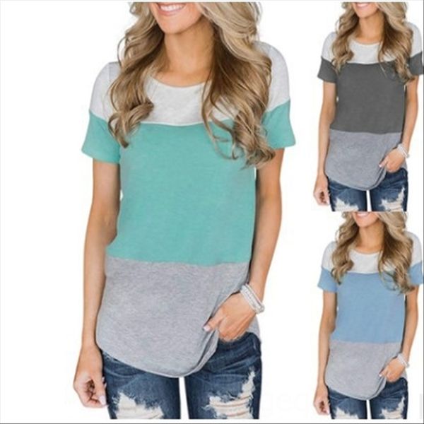 

2019 women's stitching contrast color round collar short sleeve 2019 women's lace stitching contrast color round t-shirt lace coll, White