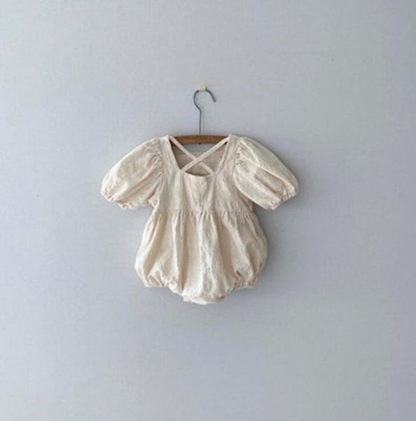

toddler girls infant cotton beige color romper short sleeve stitching rompers baby clothes, Blue