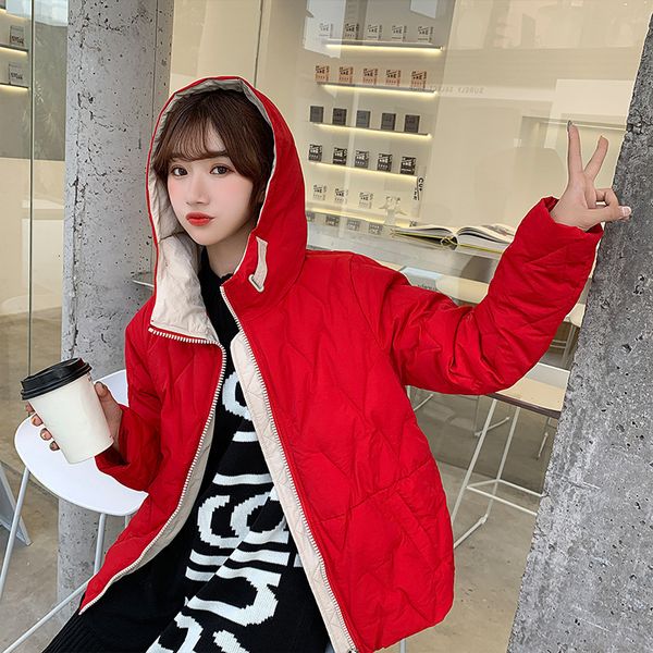 

buy loose pure color outside wear hooded bread served small jacket on the spot down parka 936, Black