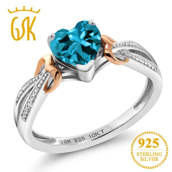 

gemstoneking 925 silver & 10k rose gold diamond ring 0.96 ct heart shape london blue z engagement rings for women, Golden;silver
