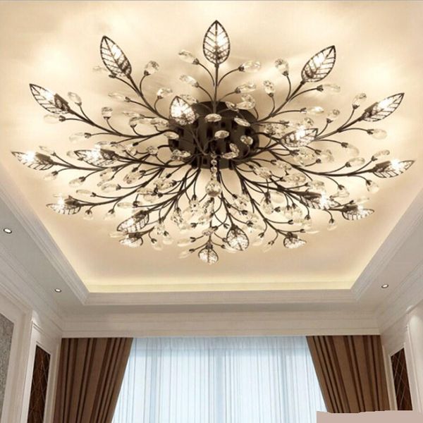 

modern k9 crystal led flush mount ceiling chandelier lights fixture gold black home lamps for living room bedroom kitchen