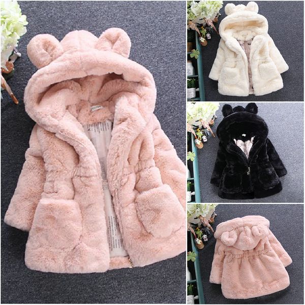 

dreamshining winter baby girls clothes outerwear faux fur fleece warm jacket cute ears coat baby kids hooded jackets 2-7y, Blue;gray