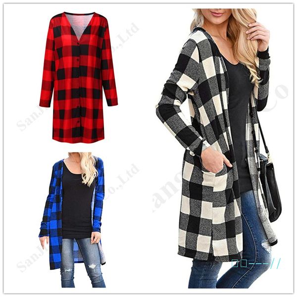 

autumn fashion plaid v-neck cardigan women button down blouses long shirts coats boyfriend oversize casual loose outwear shirt a120504, White