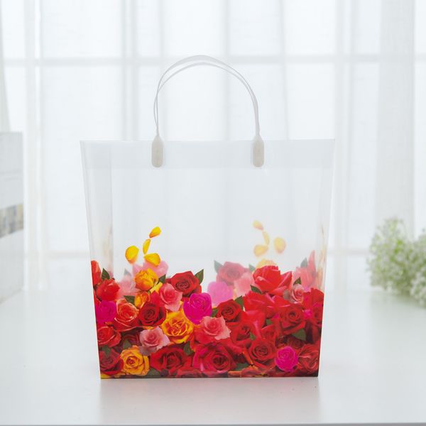 

clear plastic shopping carrier bags with handle wedding favor party gift package bags flower patten boutique handbag