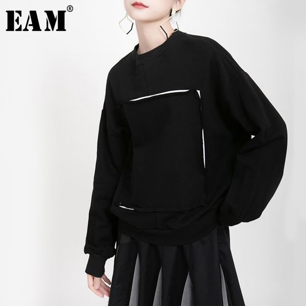 

eam] сыпучие fit split brief толстовка новый раунд шеи длинным рукавом женщины большой размер мода tide осень зима 2020 19а-a172, Black