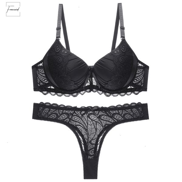 

b c cup hollow out women bra set push up solid lace bra brief sets solid intimates underwear panty set, Red;black