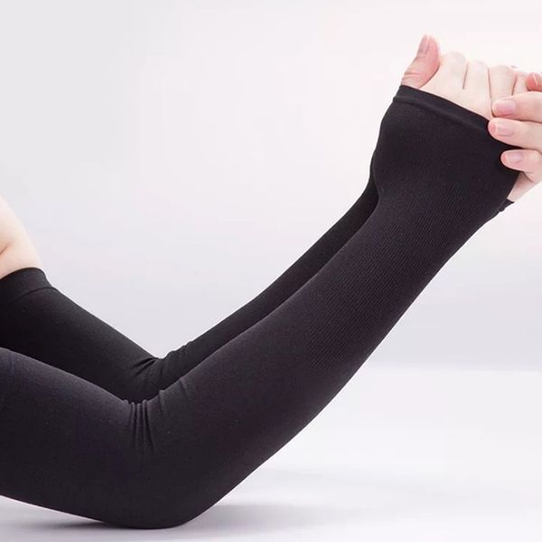 

1pair sun protection cooling sleeve with thumb hole sleeve for bicycles running outdoor sports protection cooling arm, Black;gray