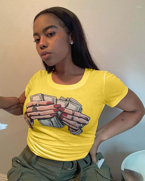 

printed summer womens designer tshirts slim round neck short sleeve solid color tees money 3d digital, White