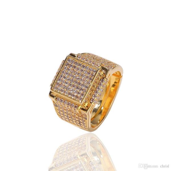 

hip hop new custom gold silver color plated square ring all iced out cz stone rings charm for women men bling party jewelry
