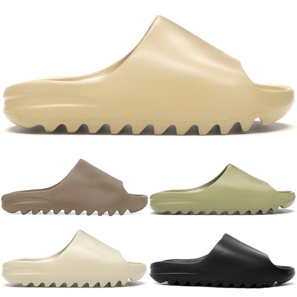 

designer kanye west slippers slides men women black resin bone desert sand earth brown fashion boy girl outdoor summer beach slipper sports