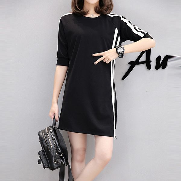 

women's dress o-neck dresses half sleeve ropa mujer casual solid vadim loose dress mujer above knee mini vestidos de festa j07, Black;pink