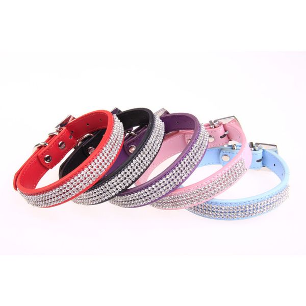 

rhinestone crystal dog collar pu leather dog cat puppy kitten pet collar leashes fping