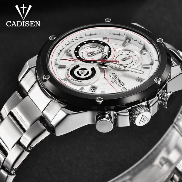 

cadisen 9063 men watch fashion brand sports quartz watch waterproof timing stainless steel clock relogio masculino, Slivery;brown