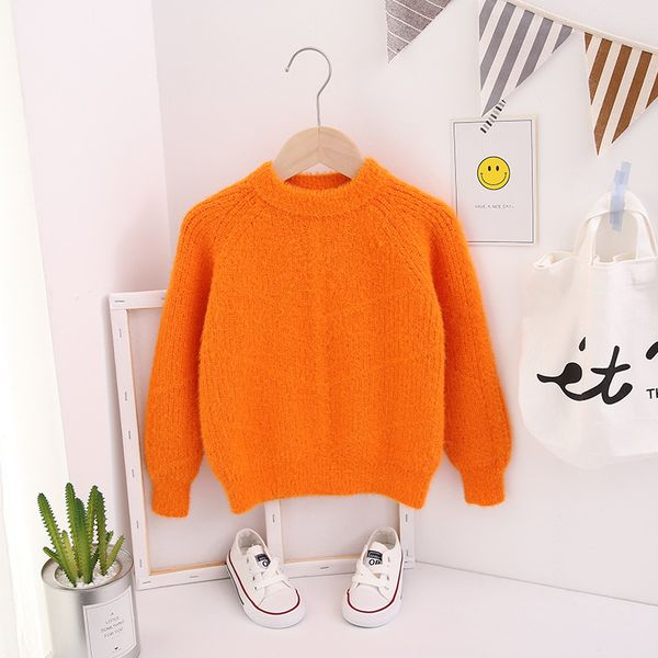 

дети моды сплошного цвета свитер крошки хлопок 2019 девочки зима одежда трикотажной шерстяная малышей девочка кардиган дети свитер, Blue
