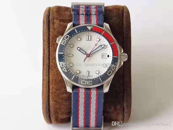 

2019 luxury mens watches james bond 007 300m master co-axial automatic canvas strap watch limited edition sports wristwatch, Slivery;brown