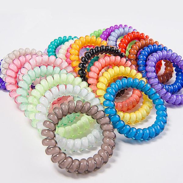 

26colors telephone wire cord gum hair tie 6.5cm girls elastic hair band ring rope candy color bracelet stretchy scrunchy lja1216, Pink