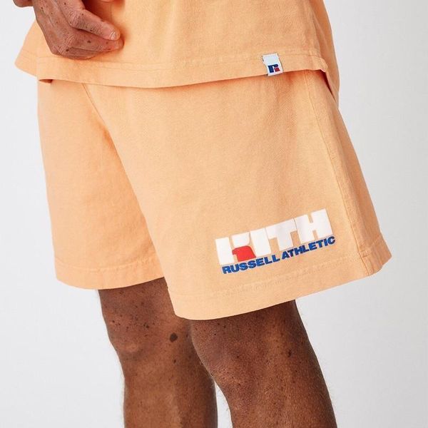 

19ss kith × russel athletic красочные шорты ретро street hit цвет эластичный пояс мужчины женщины пара комфорт дряблая шорты повседневные hf, Black