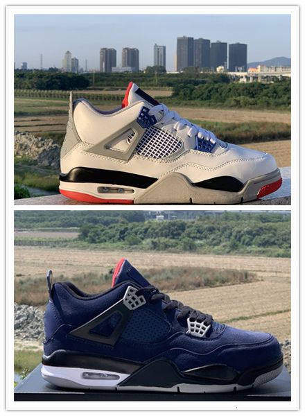 

new 4 iv dark blue white grey men basketball shoes sports sneakers 4s trainers outdoor with box size 7-13